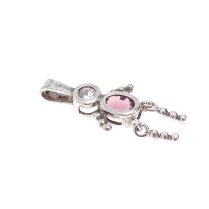 925 Sterling Vintage Amethyst & C Z February Birthstone Boy Articulated Pendant