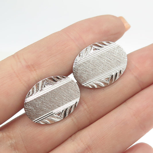 925 Sterling Silver Vintage Engraved Textured Oval Cufflinks