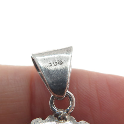 950 Silver Vintage Real Oval-Cut Agate Roped Pendant