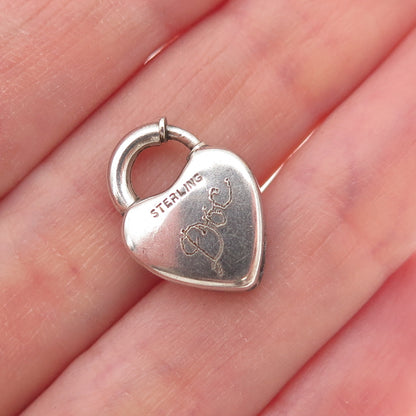925 Sterling Silver Antique Art Deco Heart Padlock Oxidized Lock Clasp Charm