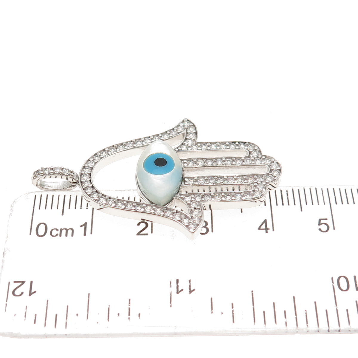 925 Sterling Silver Real MOP Turquoise Black Onyx & C Z Hamsa Amulet Pendant