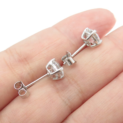 925 Sterling Silver Round-Cut Shaped C Z Stud Earrings