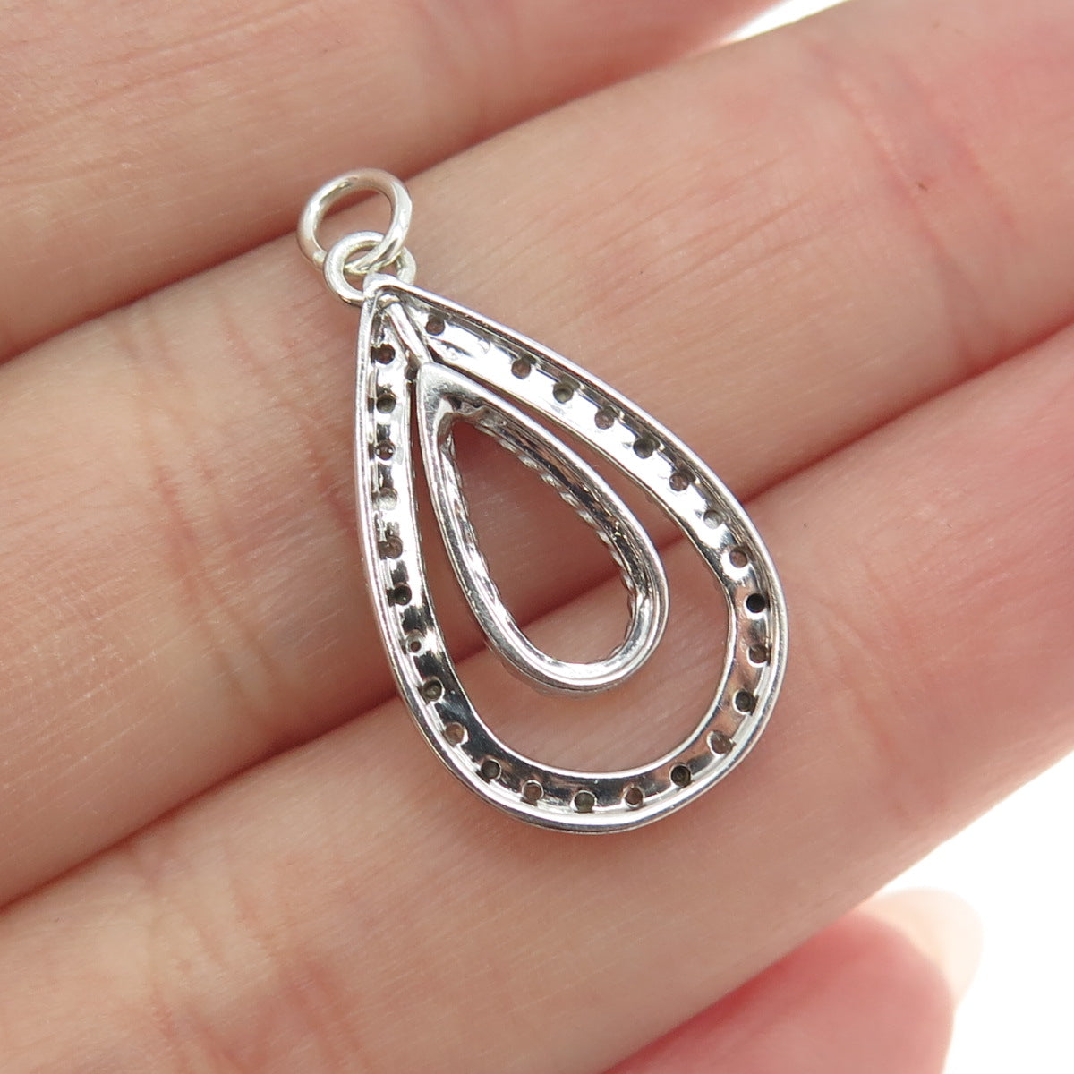 925 Sterling Silver Real Round-Cut Diamond Teardrop Pendant