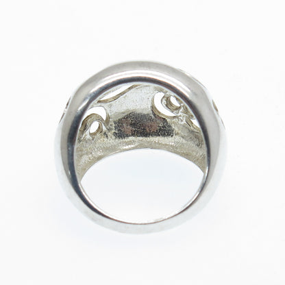 925 Sterling Silver Vintage Flower Dome Ring Size 7.5