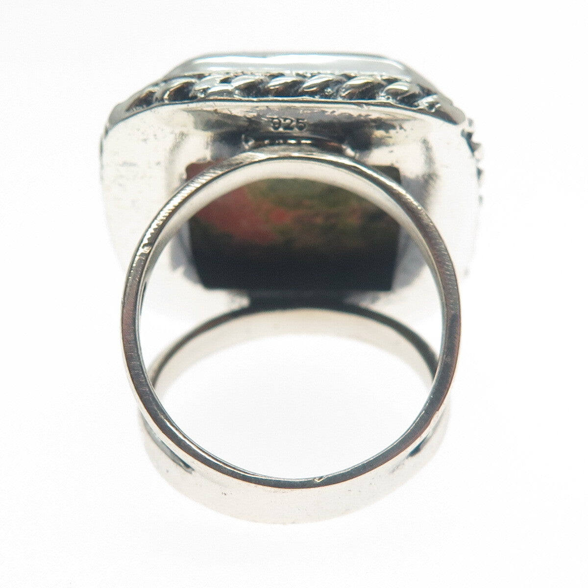 925 Sterling Silver Vintage Real Cushion-Cut Unakite Roped Ring Size 7.75