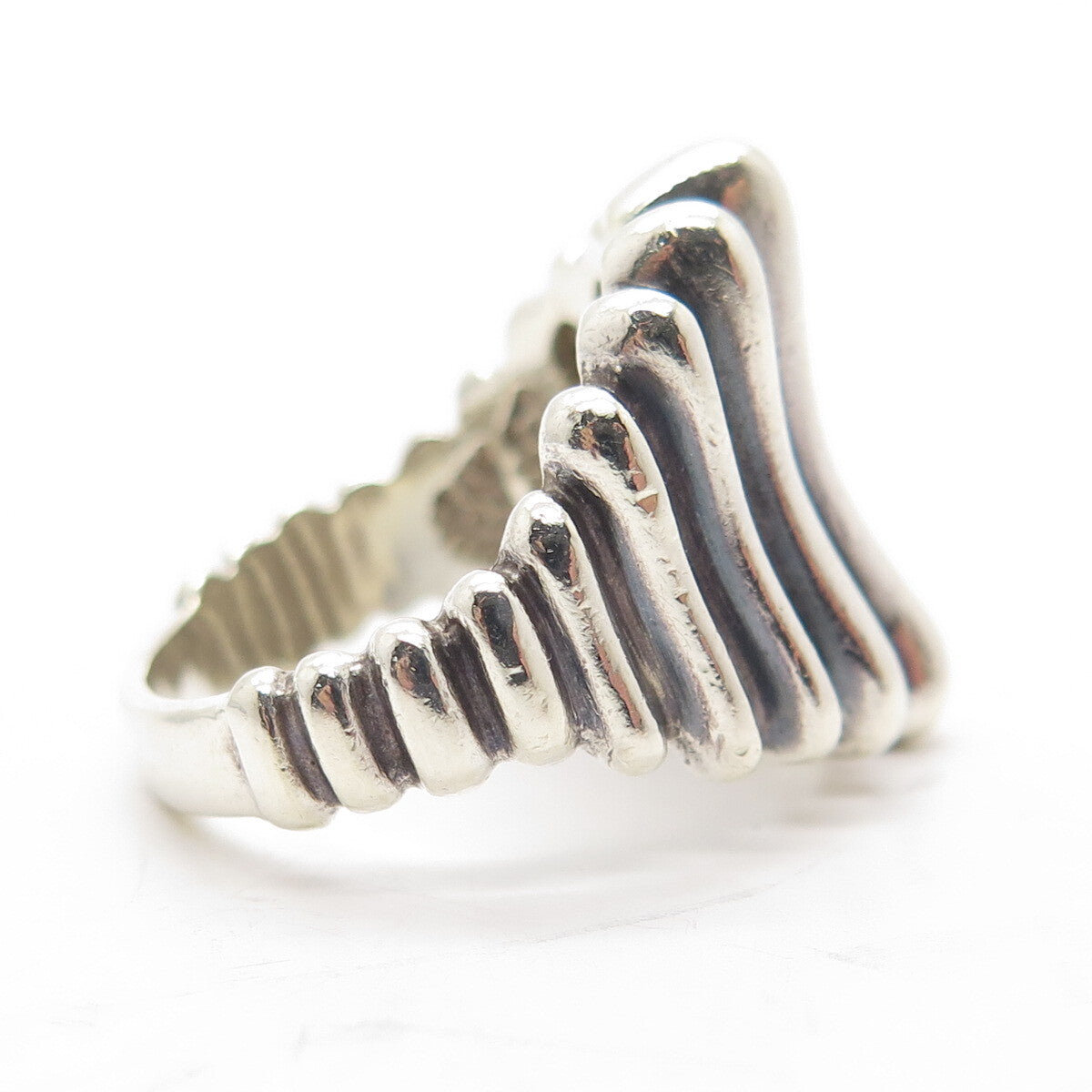 925 Sterling Silver Vintage Fence Ribbed Ring Size 7