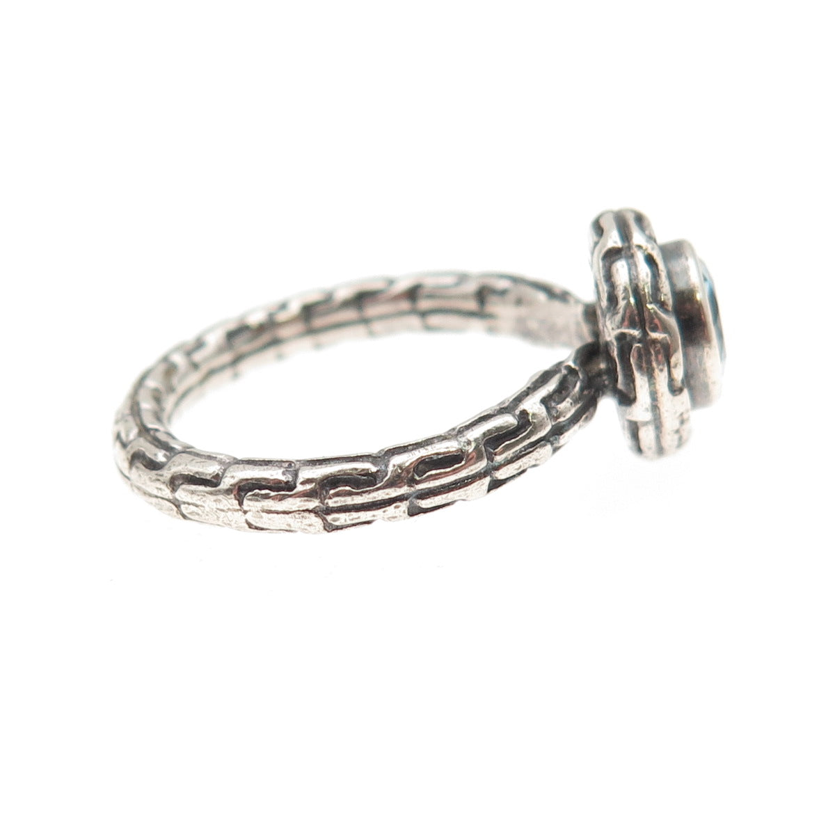 SAJEN 925 Sterling Silver Vintage Real Blue Topaz Modernist Oxidized Ring Size 6