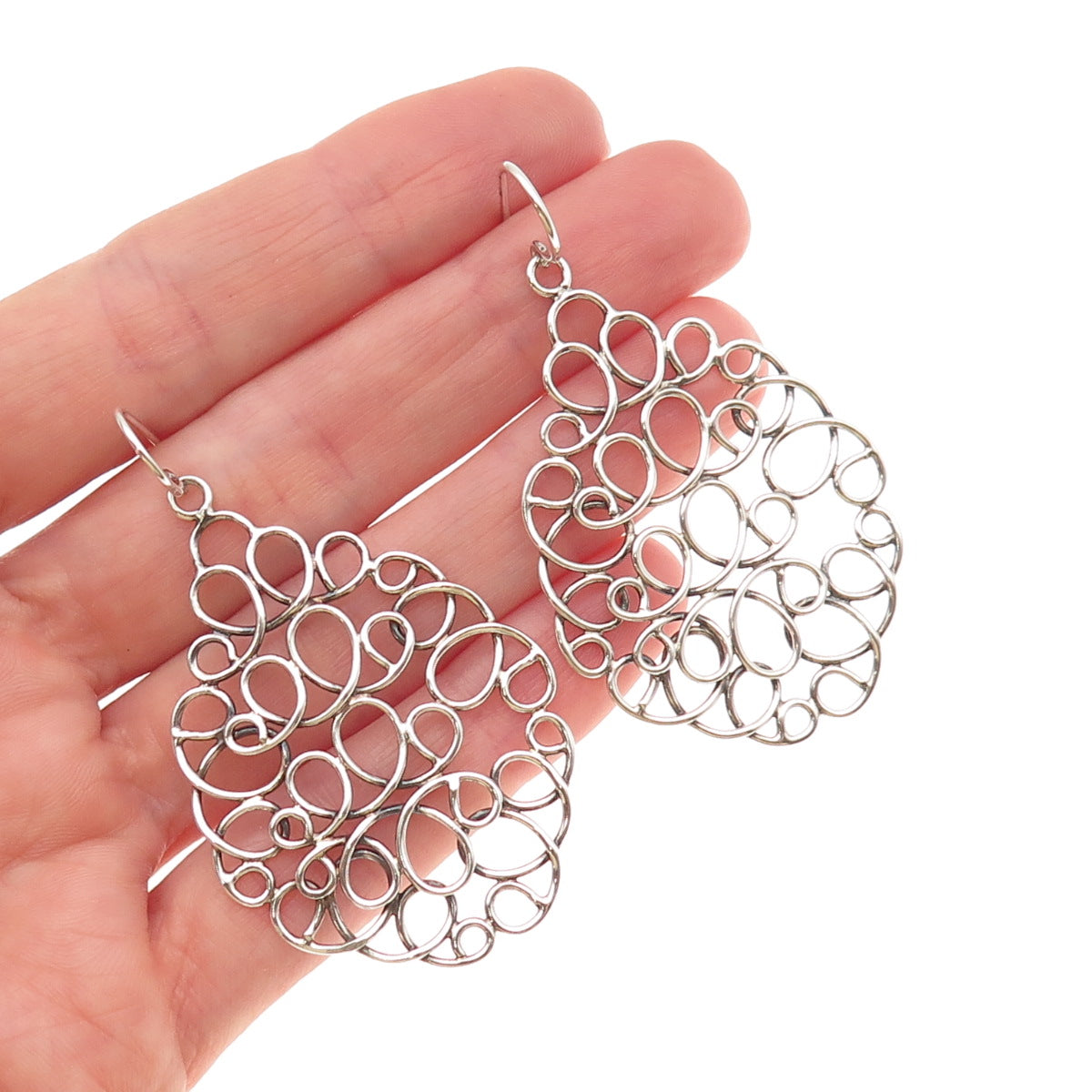 925 Sterling Silver Vintage Modernist Swirl Teardrop Earrings