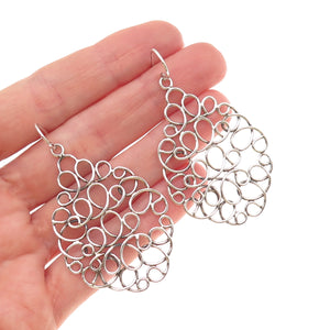 925 Sterling Silver Vintage Modernist Swirl Teardrop Earrings