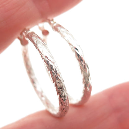 HAN 925 Sterling Silver Vintage Diamond-Cut Hoop Earrings