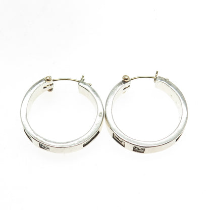 925 Sterling Silver & 14K Yellow Gold Vintage European Stamp Hoop Earrings