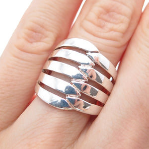 KEN CRAFTS 925 Sterling Silver Vintage Modernist Ribbed Ring Size 6