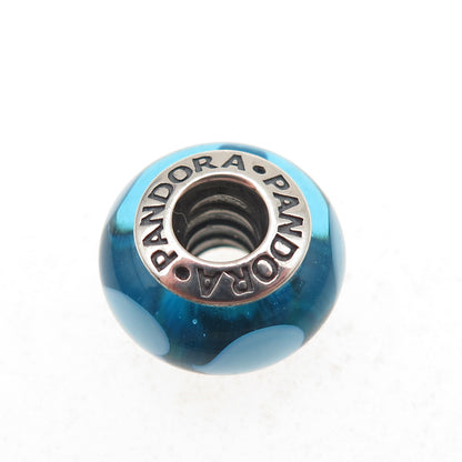 Pandora 925 Sterling Silver Blue Murano Glass Heart Slide Bead Charm