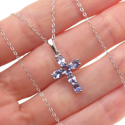 Chuck Clemency 925 Sterling Silver Real Tanzanite Cross Cable Chain Necklace 20"