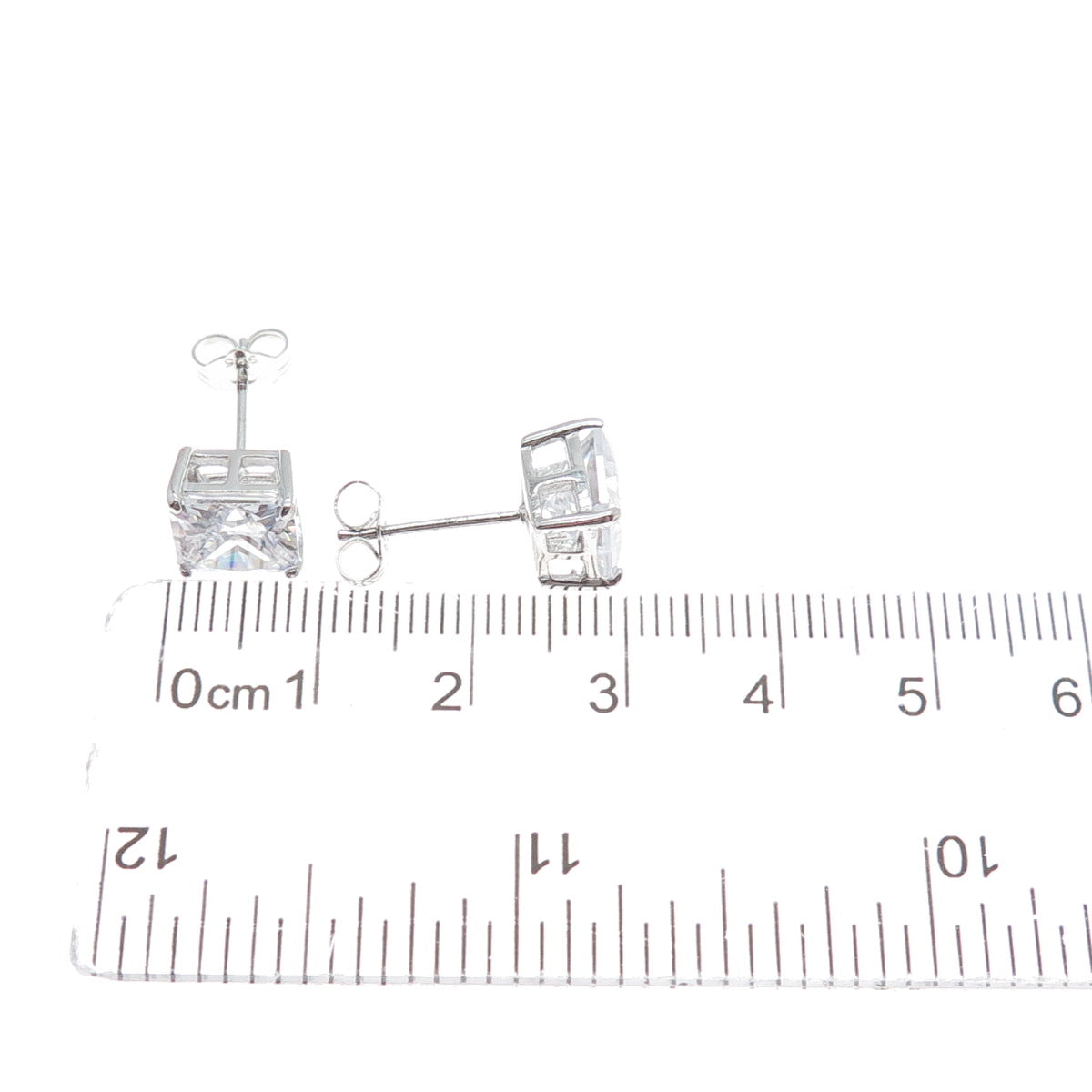 925 Sterling Silver Princess-Cut C Z Stud Earrings