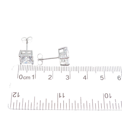925 Sterling Silver Princess-Cut C Z Stud Earrings