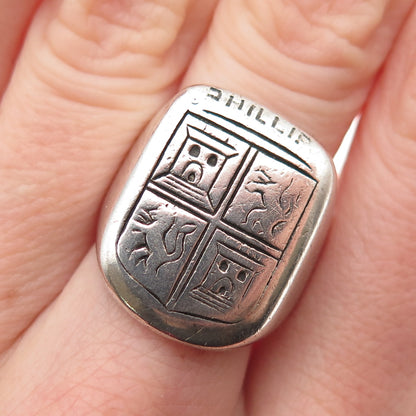 925 Sterling Silver Antique Phillip Royal Coat of Arms Signet Ring Size 8.75