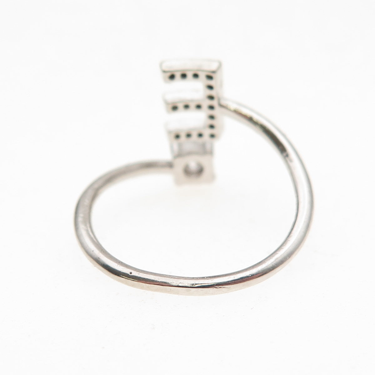 925 Sterling Silver Round-Cut C Z Letter E Initial Adjustable Ring Size 7.25