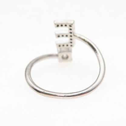 925 Sterling Silver Round-Cut C Z Letter E Initial Adjustable Ring Size 7.25