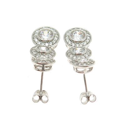 925 Sterling Silver Round-Cut C Z Multi-Disc Drop Earrings