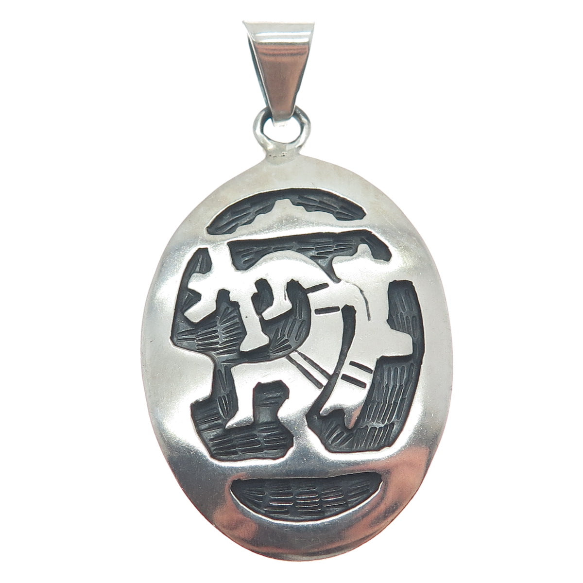 925 Sterling Silver Vintage Mexico Kokopelli Tribal Oxidized Pendant