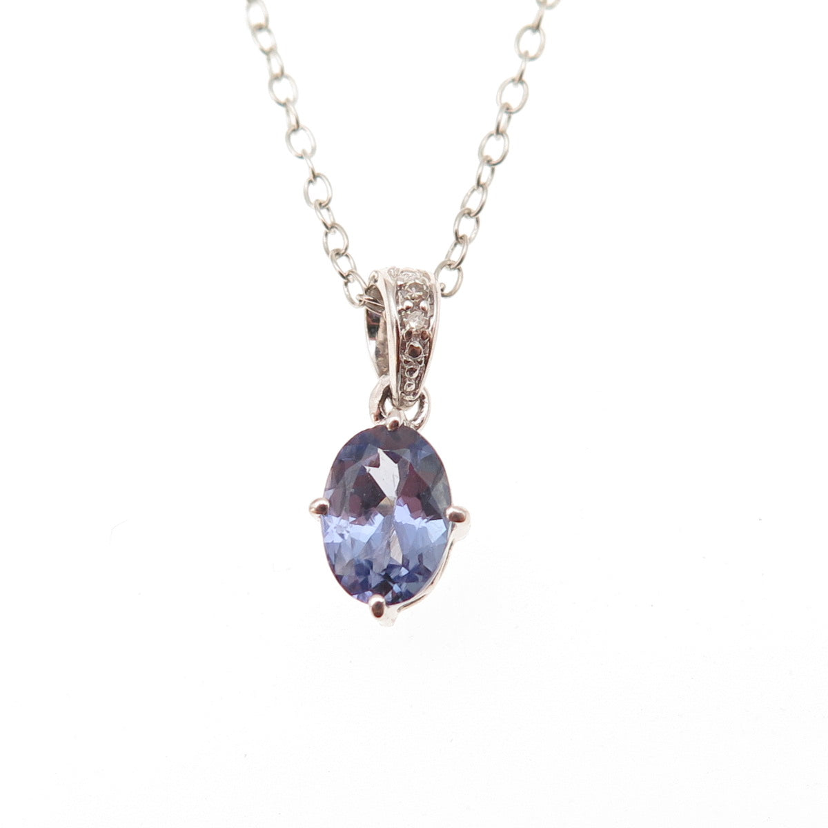 925 Sterling Silver Real Tanzanite & White Topaz Cable Chain Necklace 16-18"