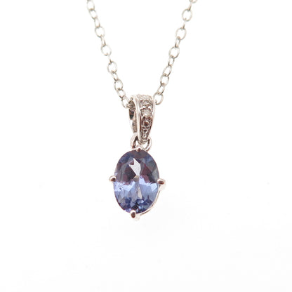 925 Sterling Silver Real Tanzanite & White Topaz Cable Chain Necklace 16-18"