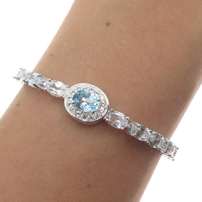 925 Sterling Blue & White Topaz Interchangeable Adjustable Bolo Bracelet 6-9.75"