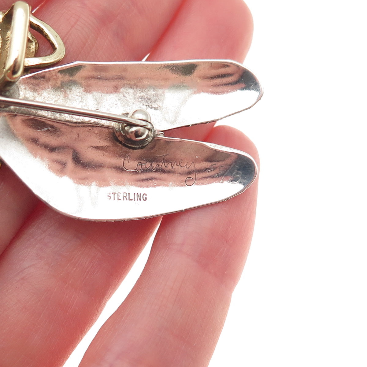 Courtney Peterson Sterling Silver 2-Tone Vintage Dragonfly Pin Brooch / Pendant