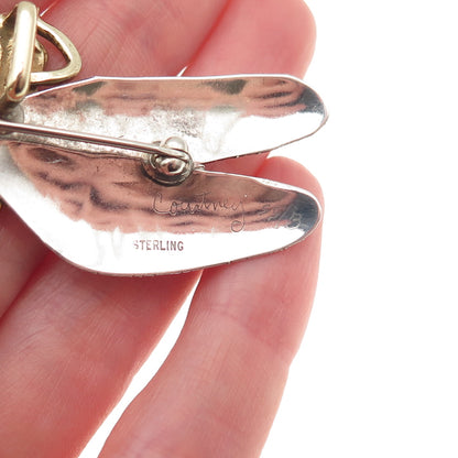 Courtney Peterson Sterling Silver 2-Tone Vintage Dragonfly Pin Brooch / Pendant