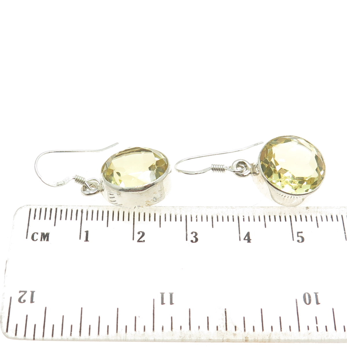 925 Sterling Silver Vintage Real Round-Cut Citrine Dangling Earrings