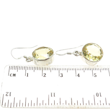 925 Sterling Silver Vintage Real Round-Cut Citrine Dangling Earrings