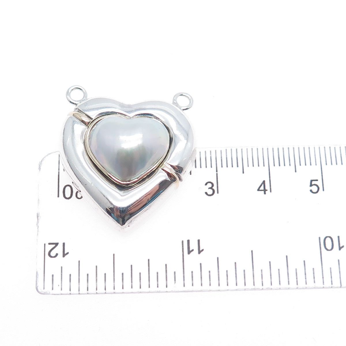 925 Sterling Silver 14K Gold Vintage Real Pearl Heart Centerpiece Slide Pendant