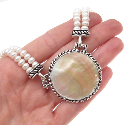 Honora 925 Sterling Silver Vintage Real Pearl & MOP Beaded Necklace 18"