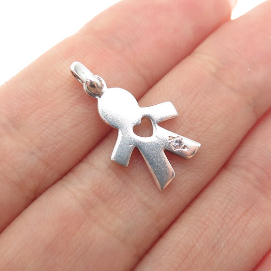 925 Sterling Silver Vintage C Z Boy's Heart Minimalist Charm Pendant