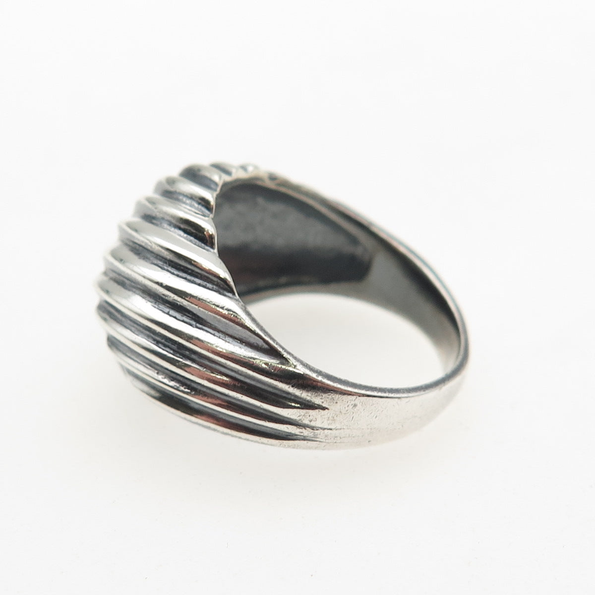 925 Sterling Silver Vintage Modernist Ribbed Oxidized Ring Size 5.5