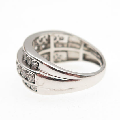 925 Sterling Silver Round-Cut C Z 3-Row Ring Size 7.25