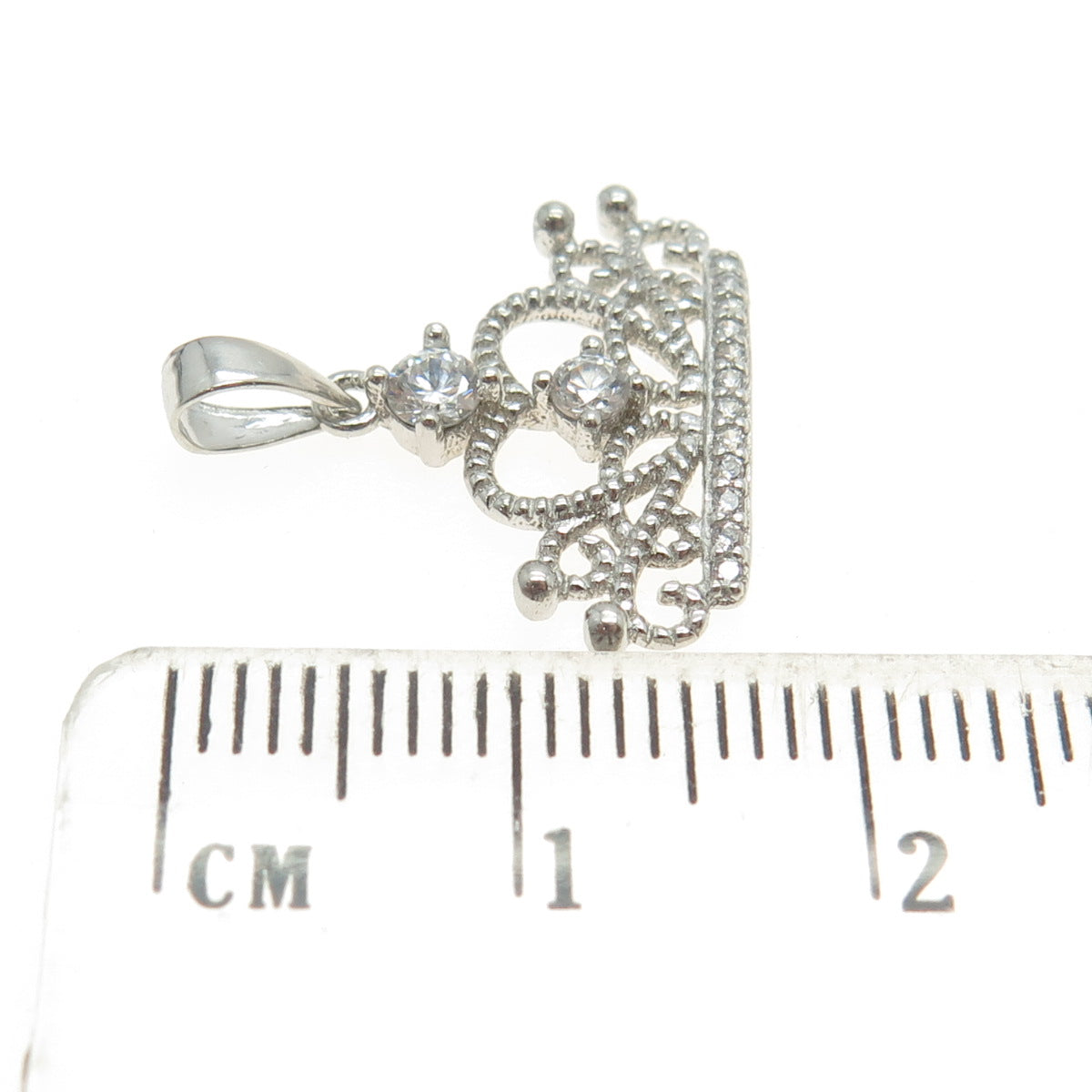 925 Sterling Silver Round-Cut C Z Crown Charm Pendant