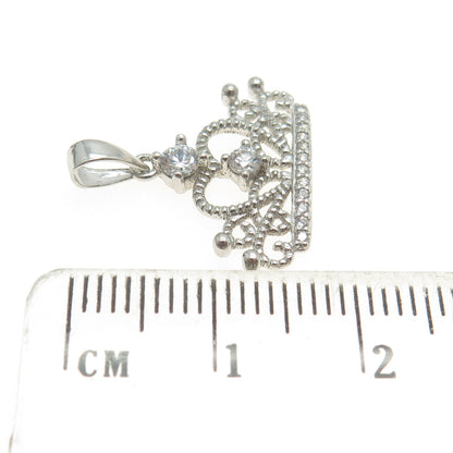 925 Sterling Silver Round-Cut C Z Crown Charm Pendant