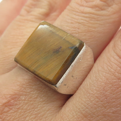 925 Sterling Silver Vintage Mexico Real Tiger Eye Gemstone Ring Size 11