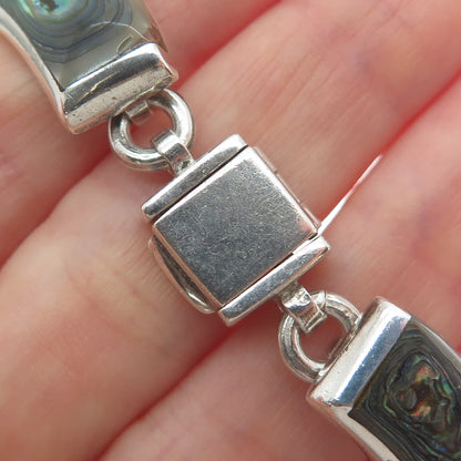 950 Silver Vintage Mexico Real Abalone Shell & MOP Modernist Bracelet 7.25"