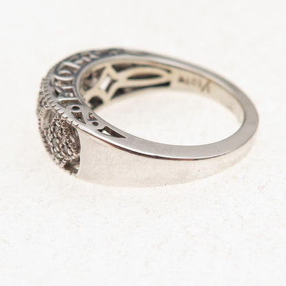 Heng Ngai 925 Sterling Silver Real Diamond 1/10 TW Floral Ring Size 9