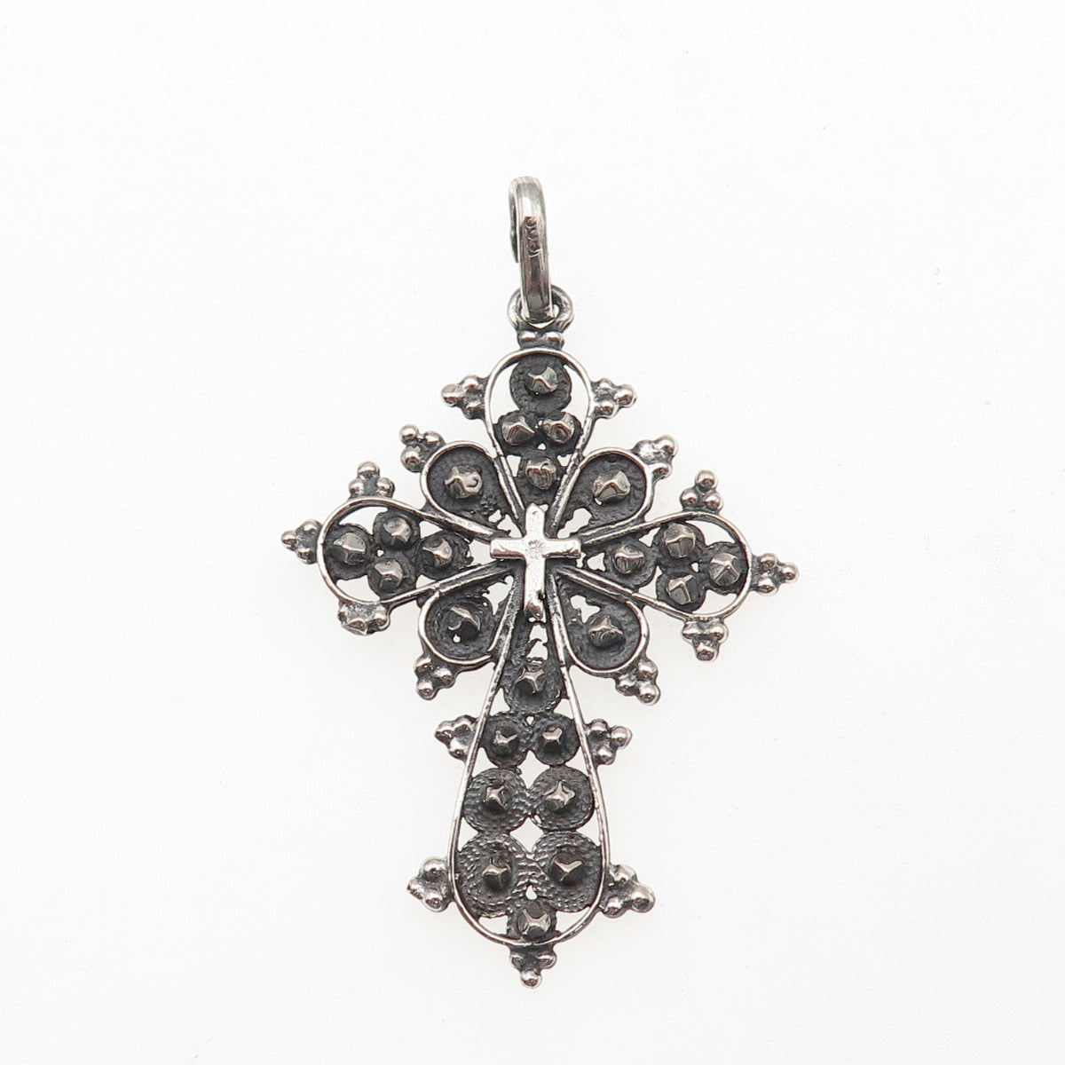 800 Silver Antique Art Deco Italy Cross Oxidized Charm Pendant
