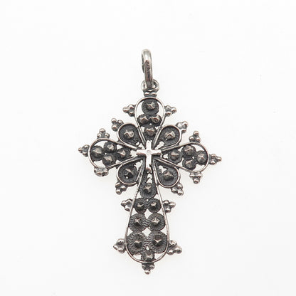 800 Silver Antique Art Deco Italy Cross Oxidized Charm Pendant