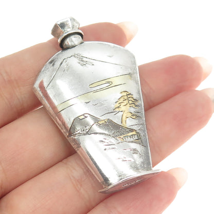 950 Sterling Silver 2-Tone Antique Japan Engraved Perfume Bottle