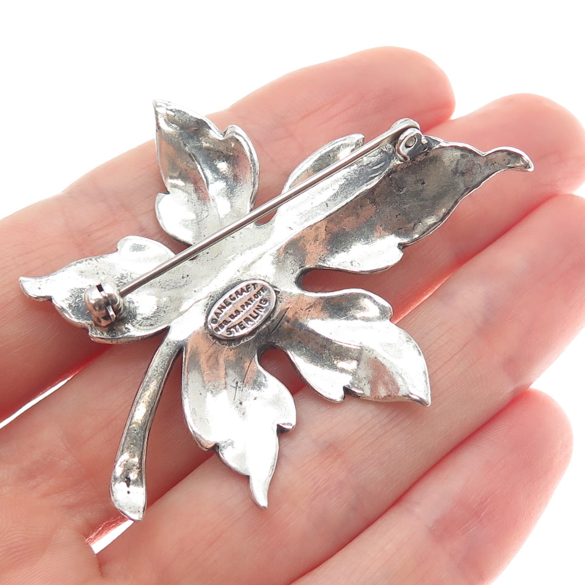 DANECRAFT 925 Sterling Silver Antique Art Deco Maple Leaf Oxidized Pin Brooch
