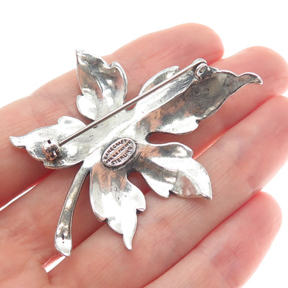 DANECRAFT 925 Sterling Silver Antique Art Deco Maple Leaf Oxidized Pin Brooch
