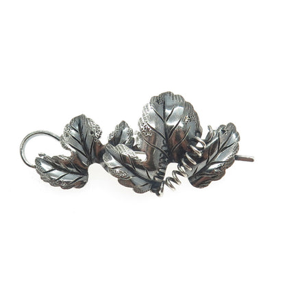925 Sterling Silver Antique Art Deco Grape Leaves Oxidized Pin Brooch