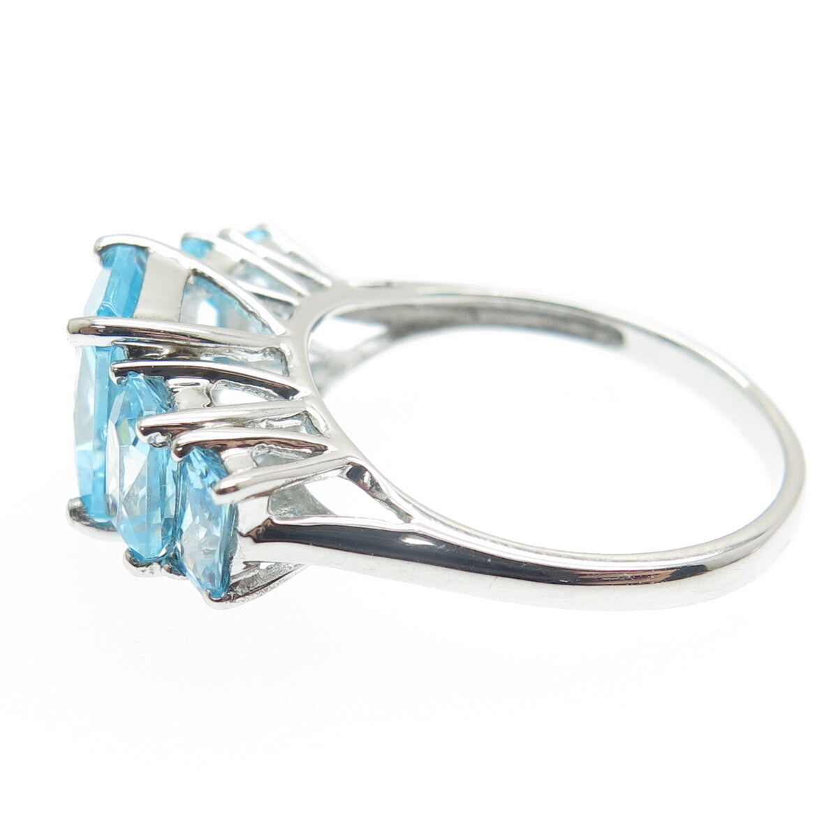 925 Sterling Silver Blue Radiant-Cut Shaped C Z 5-Stone Ring Size 7.25