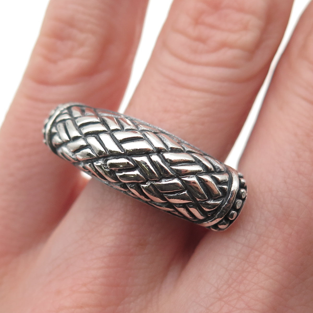 925 Sterling Silver Vintage Modernist Dome Bar Oxidized Ring Size 6